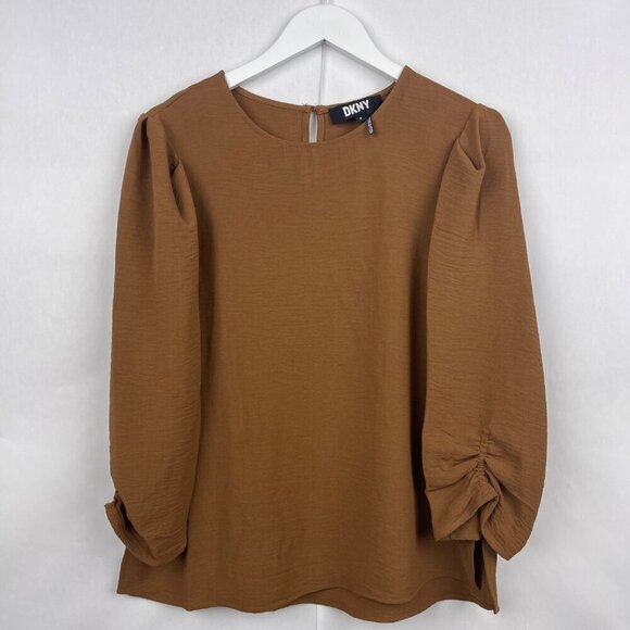 DKNY Modern Brown Long Sleeve Blouse Size Medium - Picture 1 of 14
